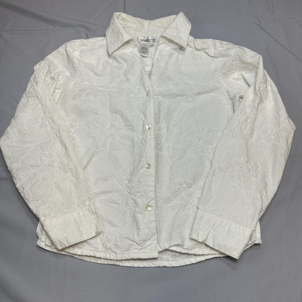 Coldwater Creek Shirt Womens Medium White Floral Woven Jacquard Textured